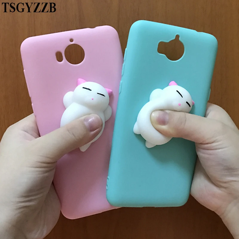 For Huawei Y5 2017 Case Y6 2017 Cover Cute Candy Color 3D Squishy Cat Silicon Cartoon Slim Soft Phone Cases For Huawei Y5 III 3