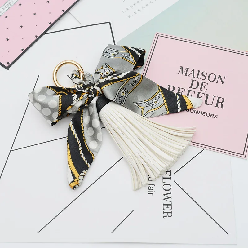 New High Quality Keychain women Silk ribbon Bowknot Key Chain Fashion Tassels Car Key Ring bag Pendants Best Gift Jewelry K1787