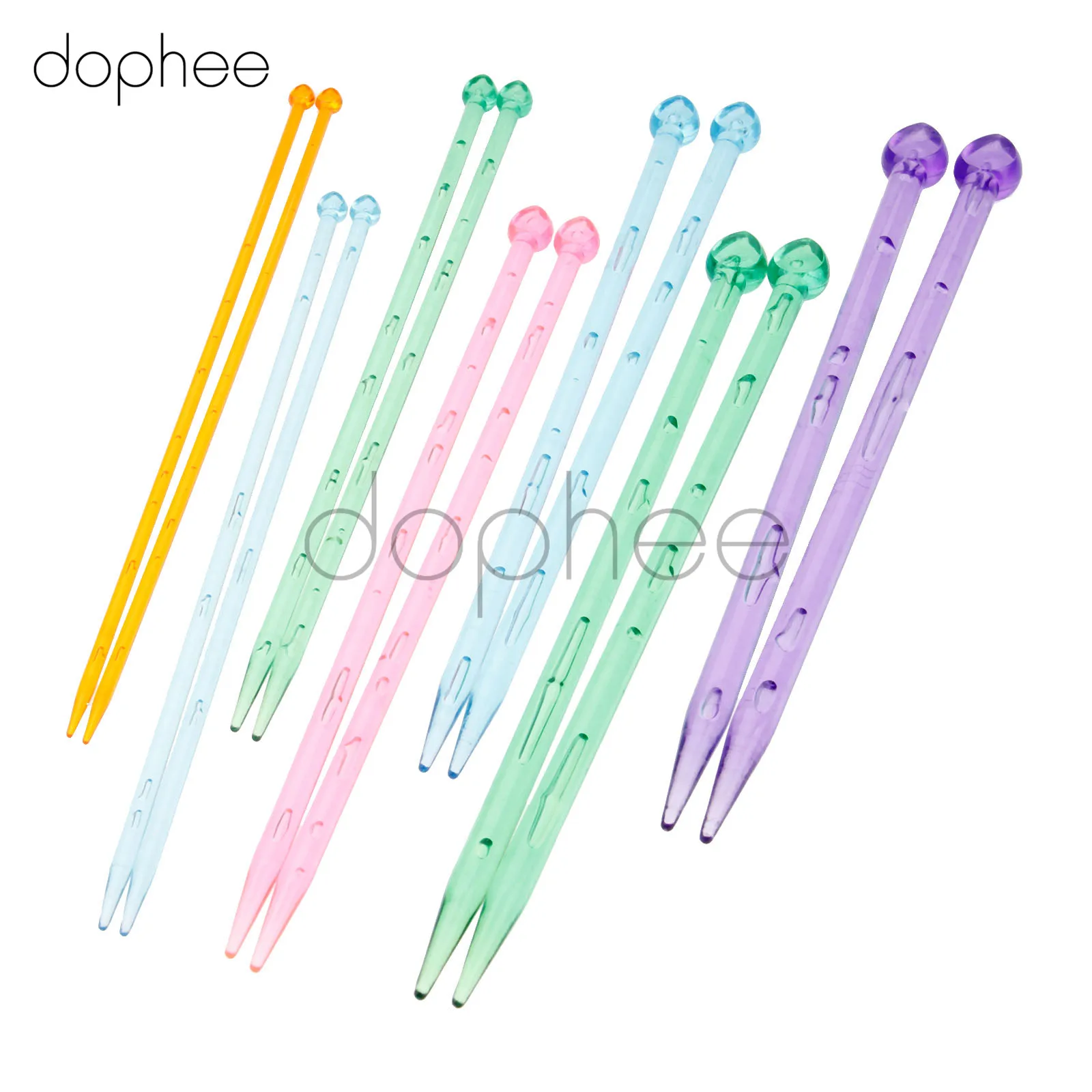 

dophee 14pcs/set Candy-Colored Plastic Crystal Knitting Needles Weaving Tools Crochet Needles DIY Scarf Sweater Needlework Set