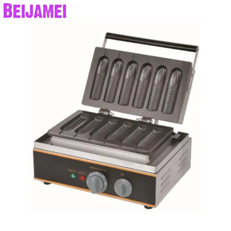 Коммерческая антипригарная электрическая вафельница BEIJAMEI с 6 палочками, 110 В, 220 В, промышленная вафельница для кукурузы, хот-догов