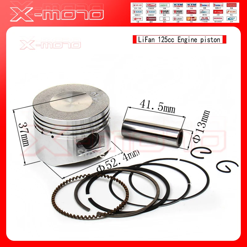 Lifan 125cc engine parts dirt bike pit bike Piston-Kit-Rings-Pin-Cylinder-Gasket-52-4MM-14MM-LF125