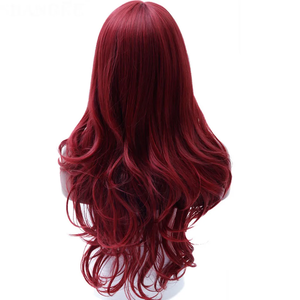 Difei Merah Panjang Wig Bergelombang Sintetis Wig untuk WANITA HITAM Bagian Sisi Tahan Panas Wig Merah Cosplay Wig