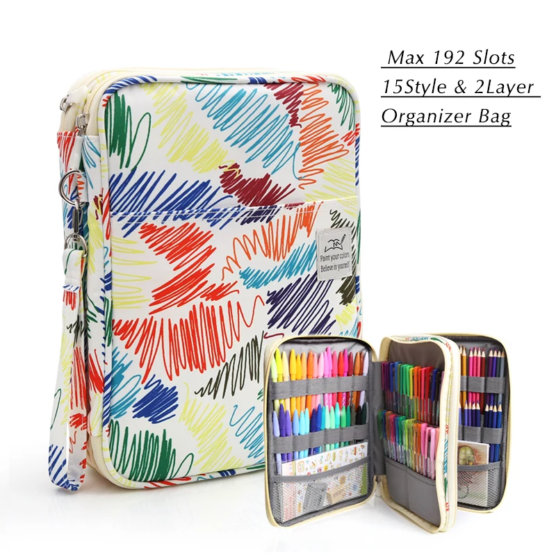 192 Slots Large Capacity Pencil Bag Case Organizer Cosmetic Bag For Colored Pencil Watercolor Pen Markers Gel Pens Great Gifts