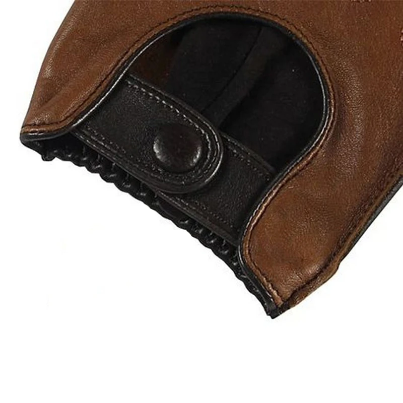 Men Genuine Leather Gloves Fashion Casual Breathable Sheepskin Glove Five Fingers Male Driving Leather Gloves Unlined M023W-5