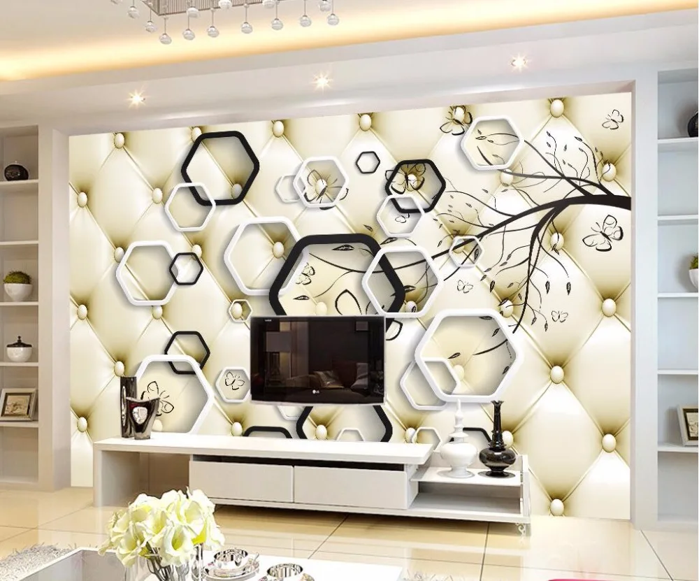 

Beibehang Home decoration wallpaper 3D hexagon hand painted tree soft bag TV living room bedroom background mural 3d wallpaper