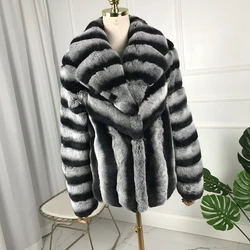 Women's Winter Fur Jacket Genuine Chinchilla Rex Rabbit Fur Coat Long Rex Rabbit Fur Jackets 2024 New Best Selling