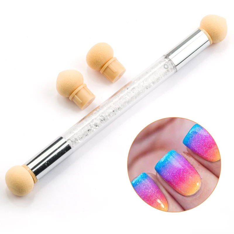 Double-Ended Gradient Shading Pen Schwamm Nagel bürste Picking Punkt bürsten Kopf Schwamm Strass Griff Nail Art Mal werkzeug