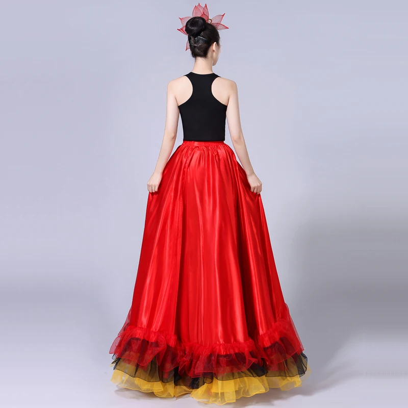 Red Flamengo Dance Long Skirt Women Gypsy Flamenco Skirts Woman Spanish Dance Costumes Lady Bullfighting Dancer Clothes DN3050