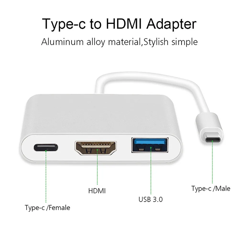 USB-C to 4K HDMI Adapter USB C to USB3.0 Port 3 in 1 Type C Converter for MacBook Pro Samsung S8 S9 Pixel Huawei Mate10