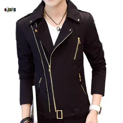 Idopy Fashion Korean Style Mens Motorcycle Jacket Irregular Zipper Slim Fit Zip Up Lapel Collar Multi-Zippers Coat For Male