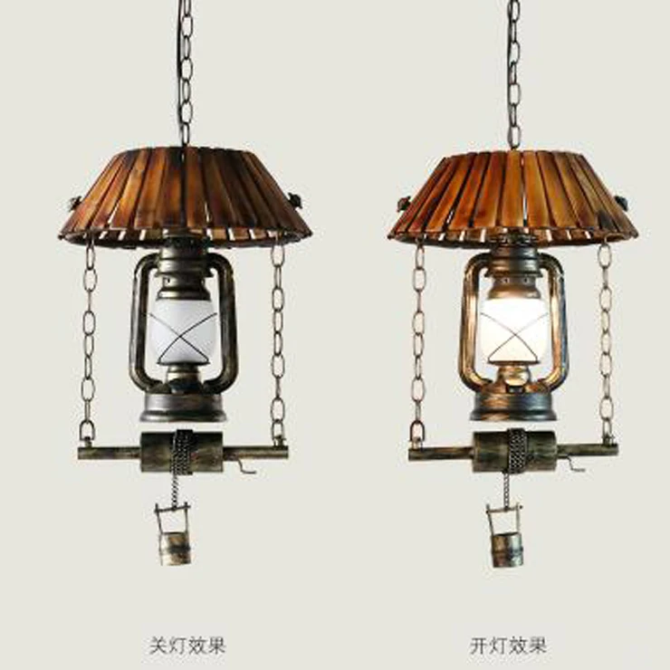 Iron chandelier retro style horseshoe kerosene lamp American bamboo art do old restaurant creative bar restaurant LU724208