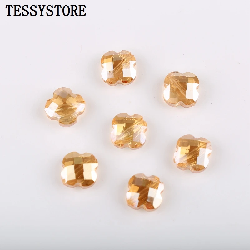 20pcs 10mm Four-leaf Clover Shape Color Faceted Crystal Beads Loose Spacer Glass Beads For Jewelry Making Bracelet Accessories