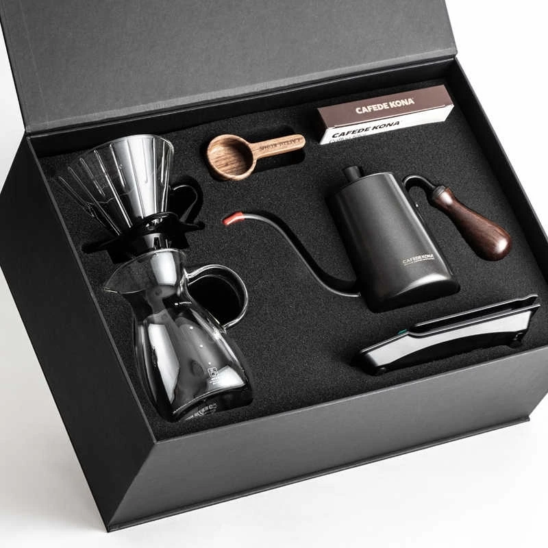 CAFEDEKONA اليد بالتنقيط القهوة مجموعة 6 قطعة (تصفية + المنقط + غلاية + مقياس + خادم + قياس) القهوة هدية مربع