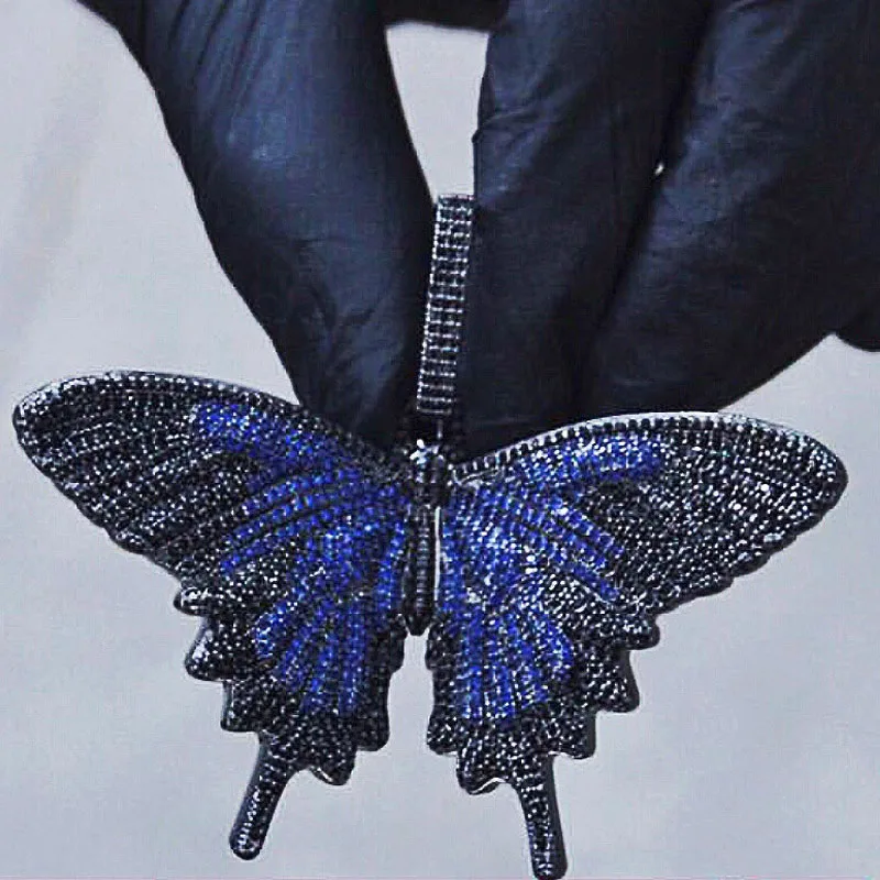 Hip Hop Micro Pave AAA Cubic Zirconia Bling Ice Out Animal Butterfly Pendants Necklaces for Men Rapper Jewelry Gold Color Black