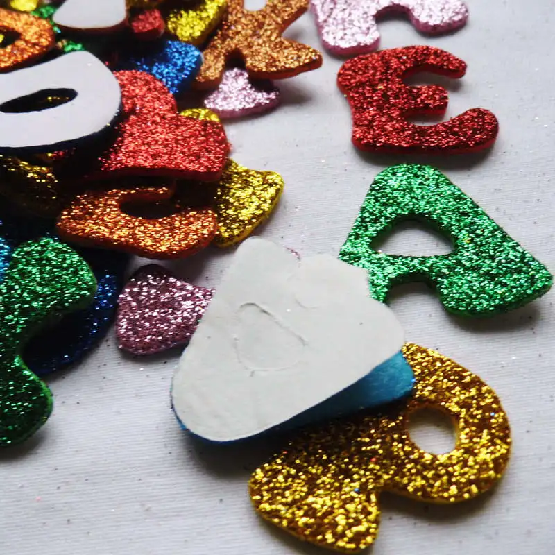 1 bag/LOT.Glitter A-Z alphabet letters foam stickers Teach your own Self english learning Kindergarten craft diy toys Room decal