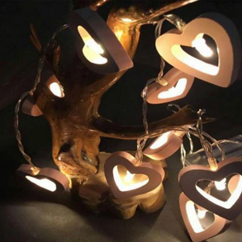 Wooden Peach Heart-Shaped Light String Love Lamp 2.2M/20LEDs AA Battery Powered For Wedding Party Christmas Decor