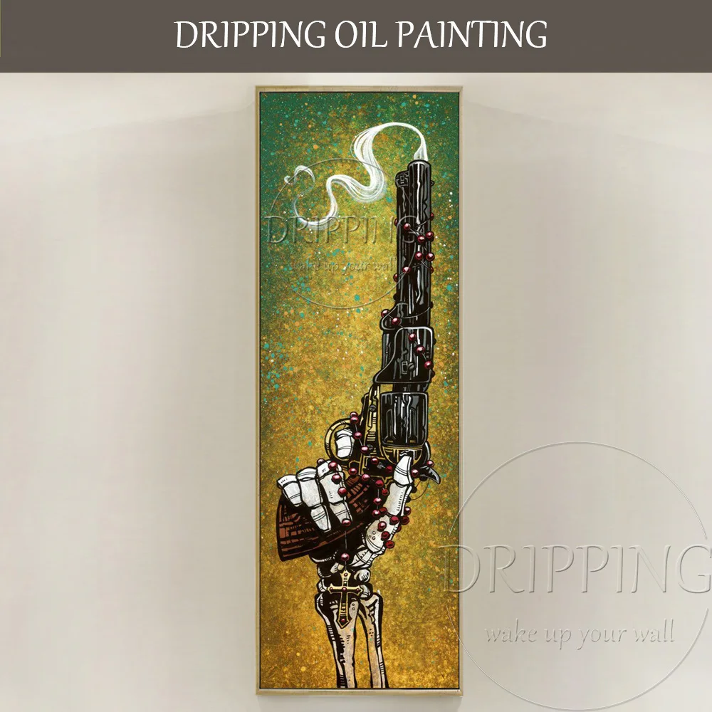 

Skilled Artist Handmade Unique Revolver Oil Painting on Canvas Hand-painted Modern Wall Art Pistol Revolver Oil Painting