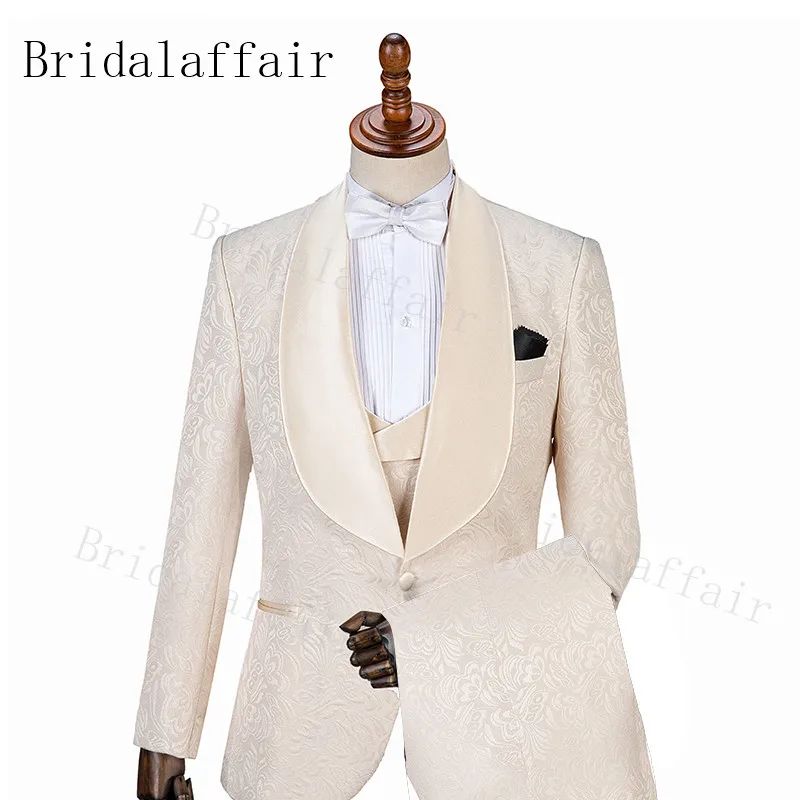 

Bridalaffair Mens Champagne Suit Slim fit Elegant Prom Wedding Tuxedo Suits For Men 3pcs Blazer Coat Vest Pant Set Costume Homme