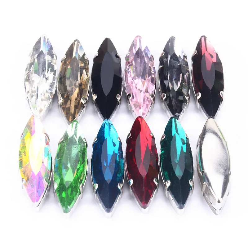 Fancy Navette Rhinestone 10*35Mm Long Horse Eye Glass Crystal Stones Sew On Flatback Claw Diamond Diy Wedding Dress Shoes Bags