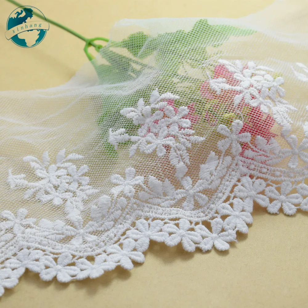 13cm White Cotton Lace Embroidery French Ribbon Fabric Guipure Diy Trims Warp Knitting Sewing Accessories Doll Dress Lace#2871