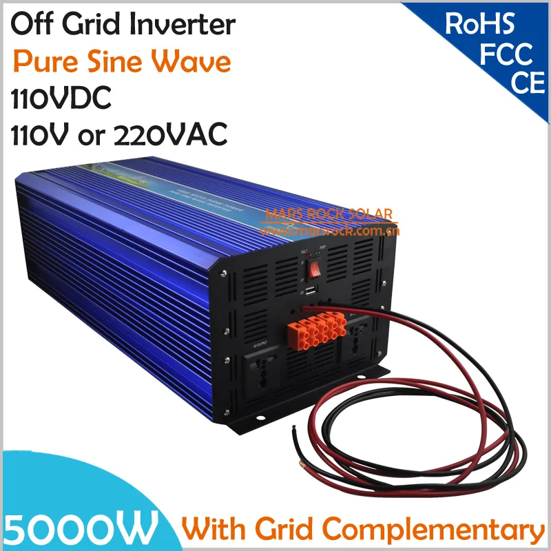 5000W DC110V Off Grid Pure Sine Wave Solar or Wind  Inverter, City Electricity Complementary Charging Function with LCD Screen