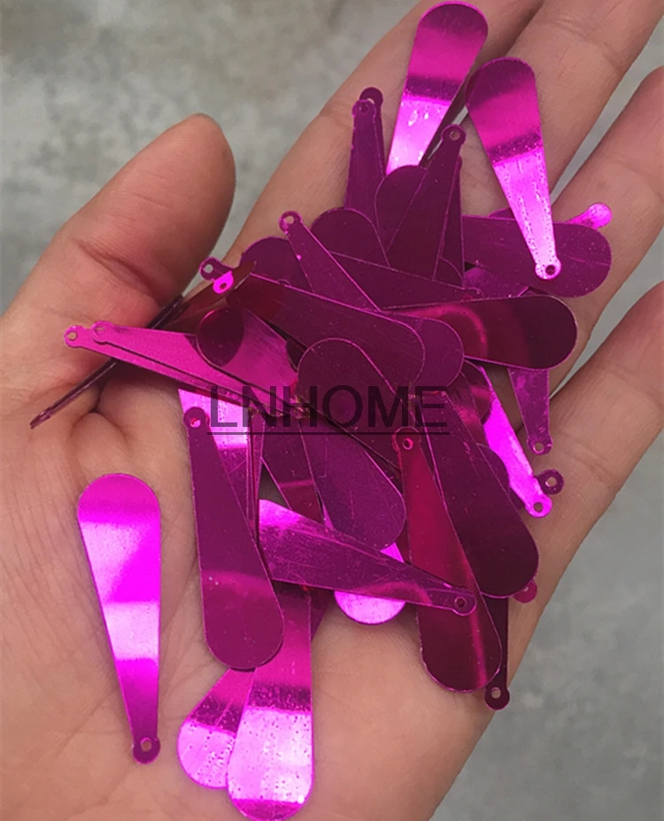 400pcs/lot 10*35mm Long Baseball Bat Sequins PVC Flat With Side Hole Oval Belly Costume Dress Accessories Rose Red