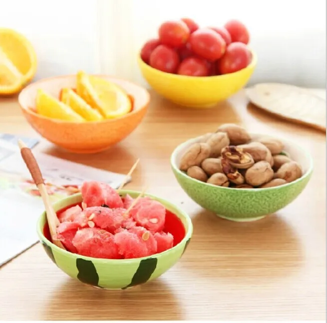 1PC Cute Bowl Lovely Hand Painted Fruit Bowl For Children Watermelon Ceramic Bowl Cartoon Tableware Flatware OK 0122