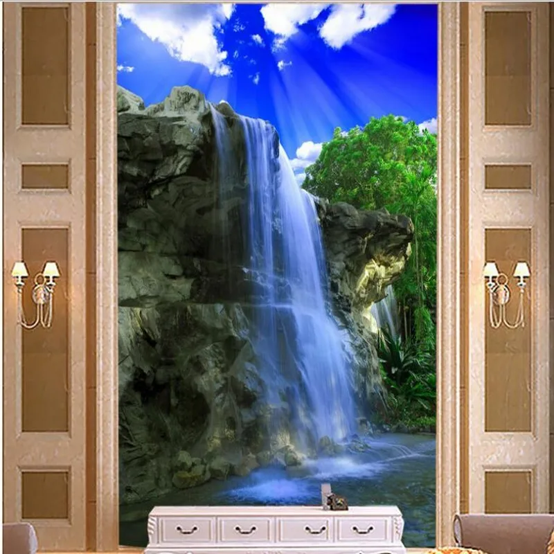 wellyu Customized large - scale murals mountains flowing water Health Choi waterfalls landscape Chinese - style entrance