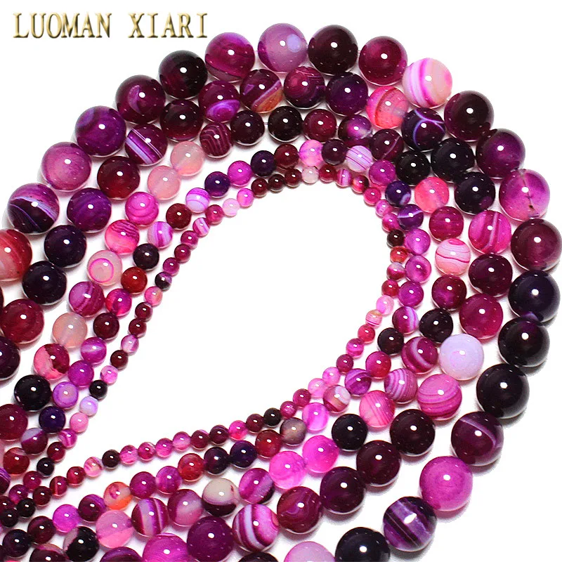 Wholesale Natural Rose Red Stripes Agate Loose Round Stone Spacer Beads For Jewelry Making DIY Bracelet Earrings Accessories
