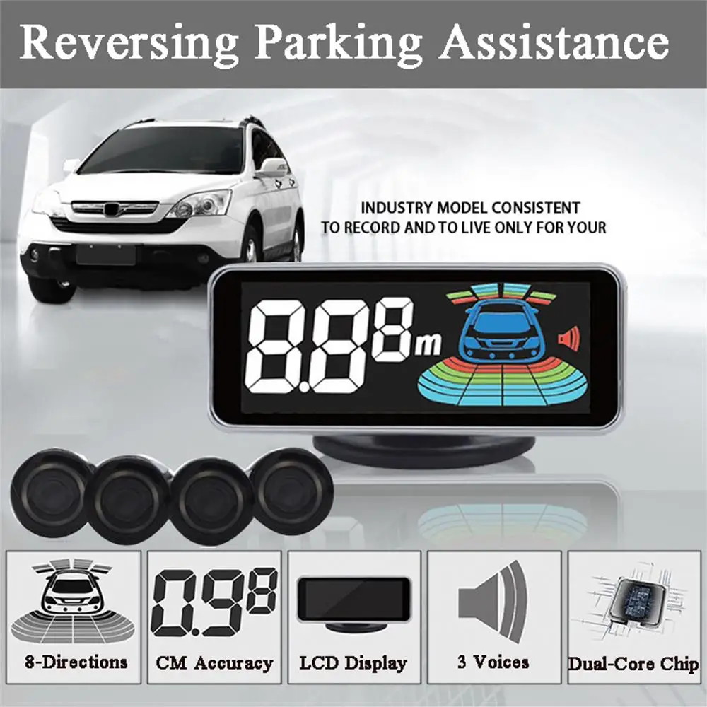 

OkeyTech 4 Sensors Parking Sensor Reversing Radar Detector LED Digital Auto Parktronic Assistance Alarm System FOR All Car