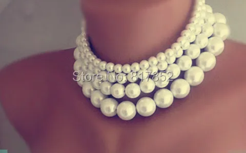 

New Style P06 Women Fashion White Imitation Pearls necklace Four Layers Pearls Beads Necklace Body Jewelry