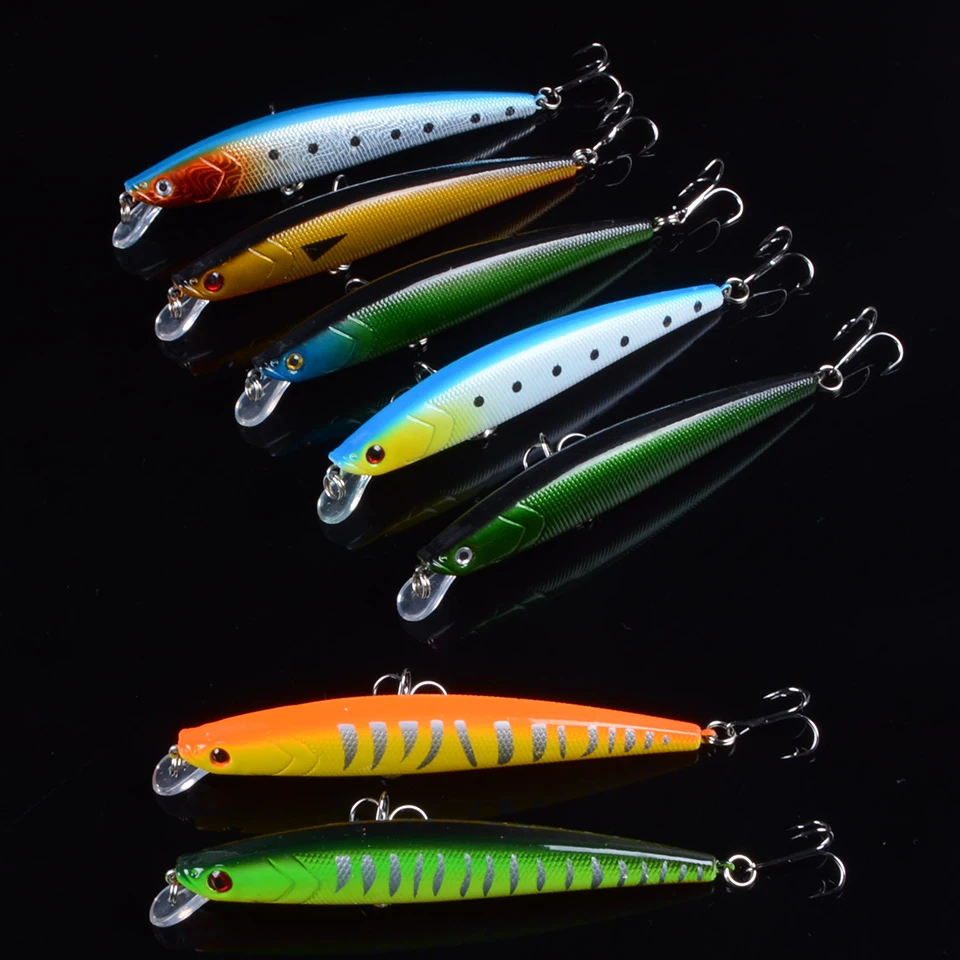 7pcs 11cm 10g Hard Minnow Fishing Lure Wobbler Pesca Artificial Bait Suspending Minnow Fishing Bait 6# Hook With 3D Eyes