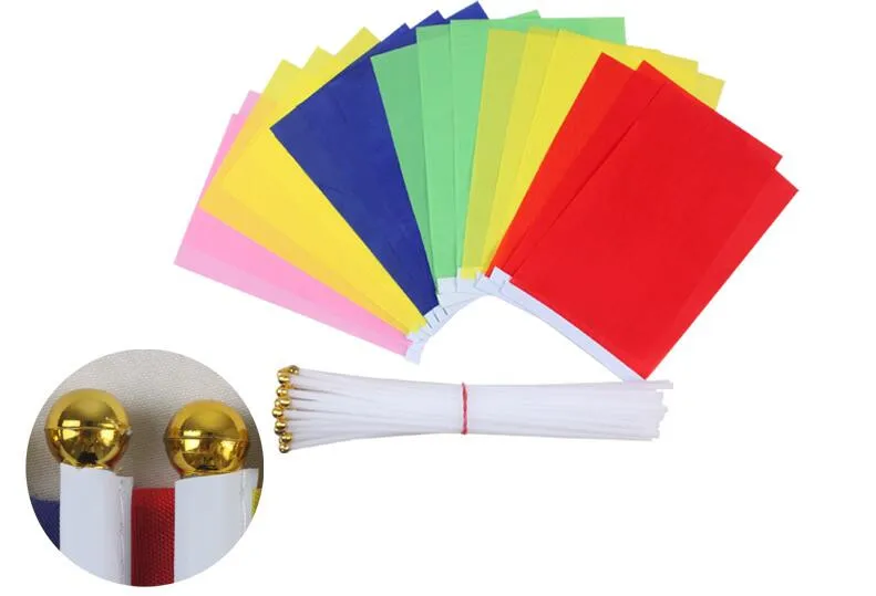 14X21cm small flags waving red yellow blue green pink color floating flag pure color flags morning exercises flag free drop ship