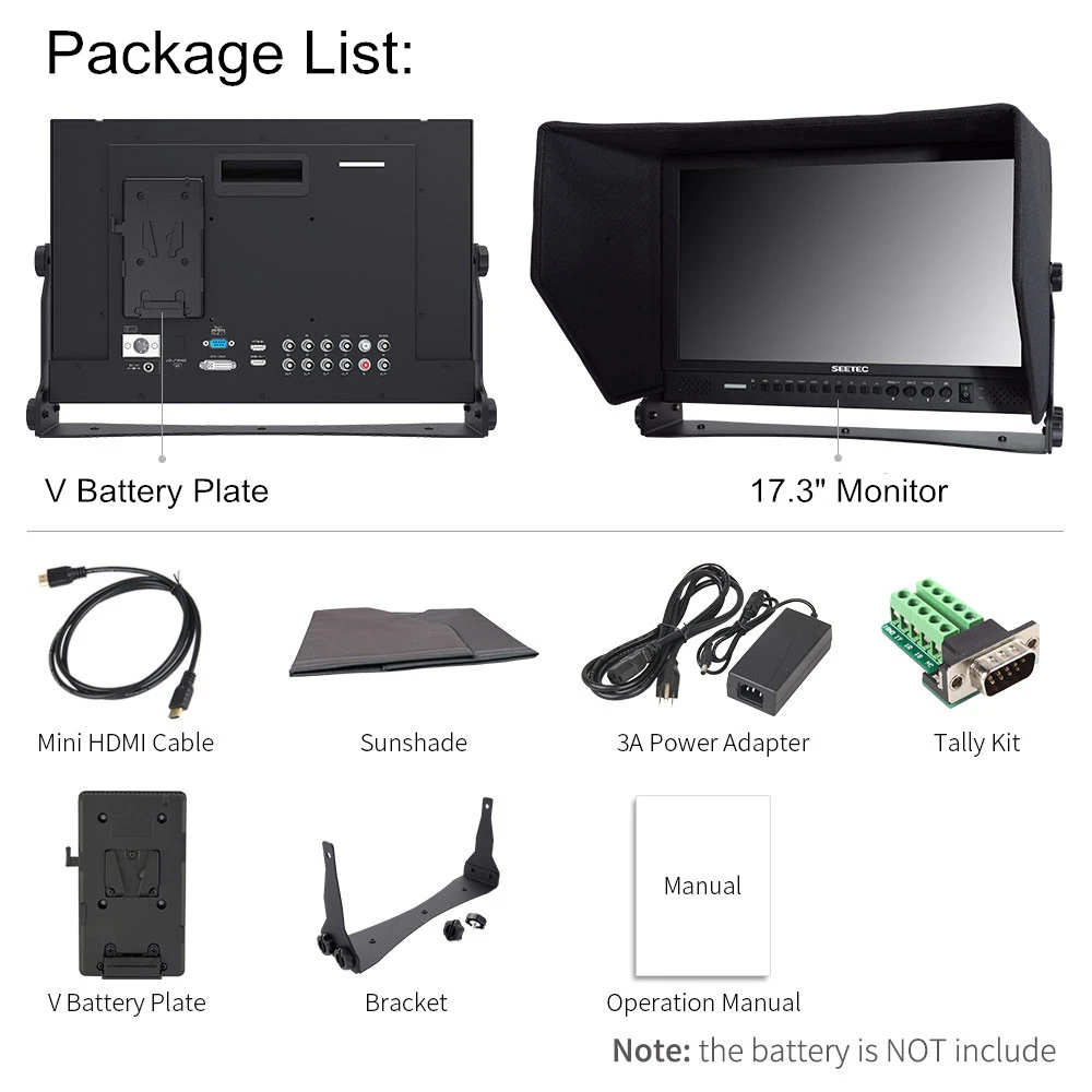 SEETEC P173-9HSD 17.3" IPS 3G-SDI HDMI Broadcast Monitor 4K Aluminum Design LCD Monitor 1920x1080 for Cameras DSLR Movie Field