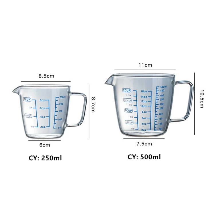 250/500ml Glass Measuring Cup Milk Jug Heat Resistant Glass Cup Measure Jug Creamer Scale Cup Tea Coffee Pitcher Microwave Safe