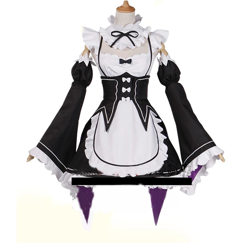 2017 New Anime ReLife In A Different World From Zero RemRam Black And White Lovely Maid Dress Cosplay Costume