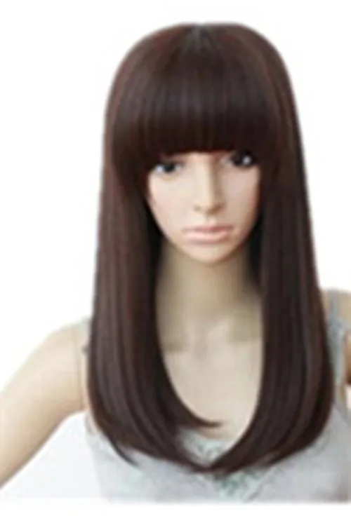 Medium Wig Fei-Show Synthetic Heat Resistant Wavy Black Dark Brown Hair Cartoon Role Cosplay Pelucas Party Salon Women Hairpiece