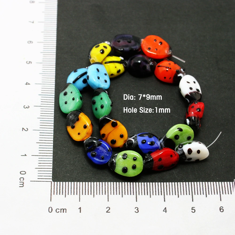 Approx 40pcs/lot Mixed Colours Lampwork Glass Ladybug Beads 7x9mm CN-BBC001