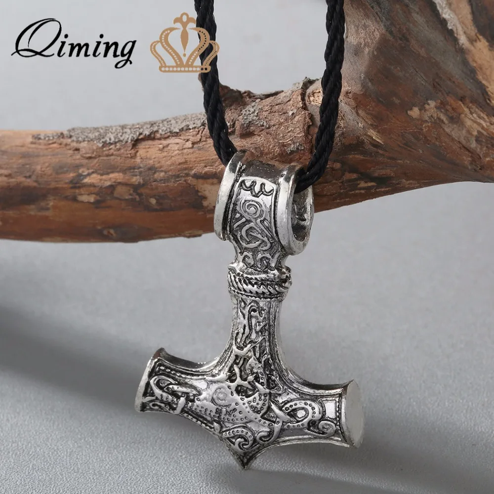 QIMING Nordic Style Men\'s Necklace Women fashion Thor Hammer Pendant Mjolnir Norse Slavic Axe Retro Gothic Gifts For Men Jewelry