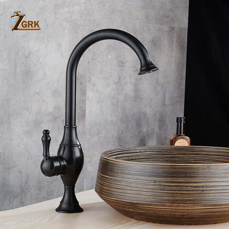 ZGRK Retro Black Kitchen Faucet Swivel Spout Singe Handle Brass Kitchen Mixer Faucet Oil Rubbed Black Bronze Kitchen Taps