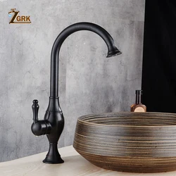 Zgrk retro preto torneira da cozinha bica giratória singe lidar com latão misturador da cozinha petróleo friccionada bronze preto torneiras de cozinha