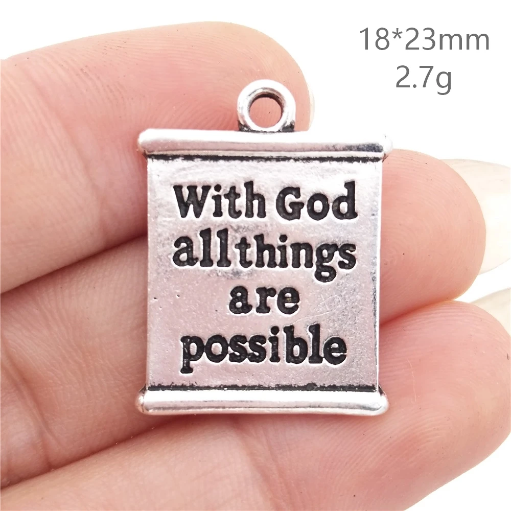 BULK 30pcs Zinc Alloy Metal With God All Things Are Possible Charms Jesus Christian Pendants 18*23mm 2.7g