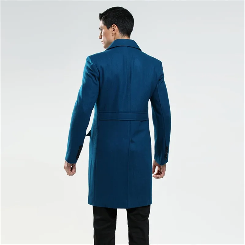 Custom made men's British fashion S-6XL wool coat Russian man double breasted lake blue trench free shipping Cloth