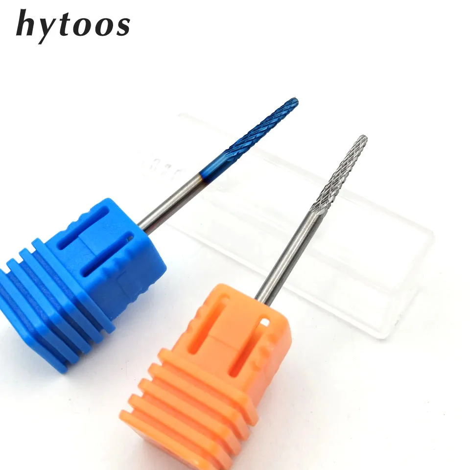 HYTOOS Blue Tungsten Carbide Nail Drill Bit 3/32" Rotary Burr Manicure Bits For Drill Accessories Nail Milling Cutter Tools