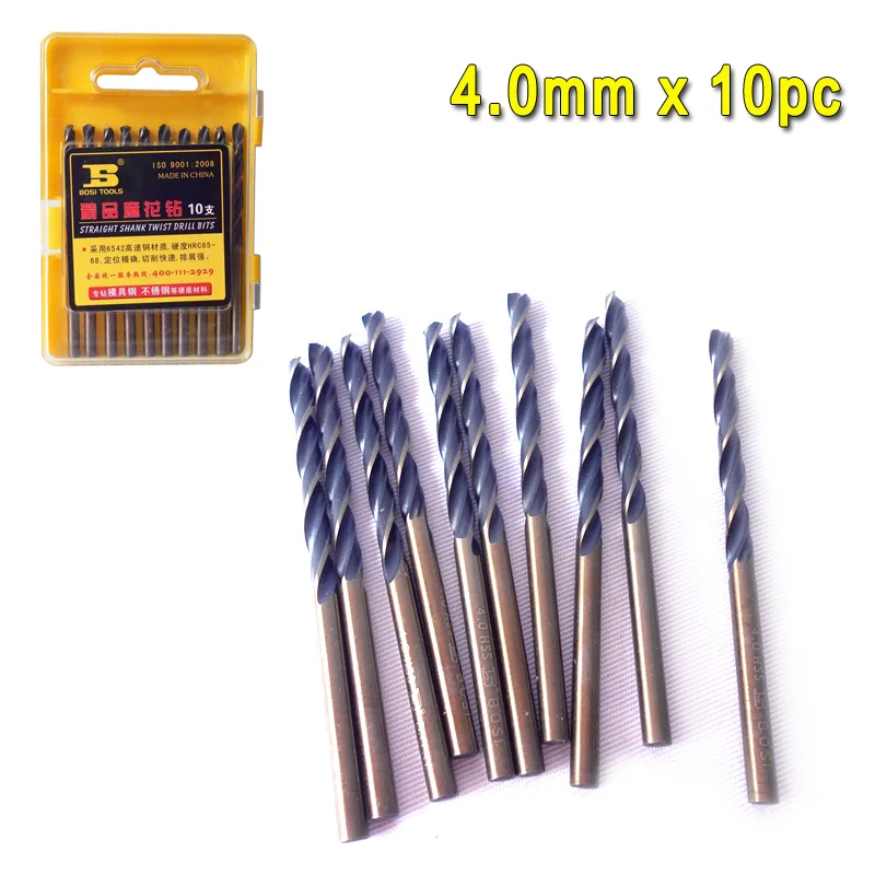 ボッシ10pc 4.0mmストレートシャンクススチールツイストドリルビットHRC65-68