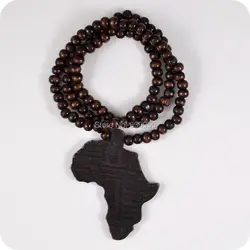 Good Wood NYC X Chase Infinite Deep Brown Africa Map Pendant Wooden Beads Necklace Hip Hop Fashion Jewelry