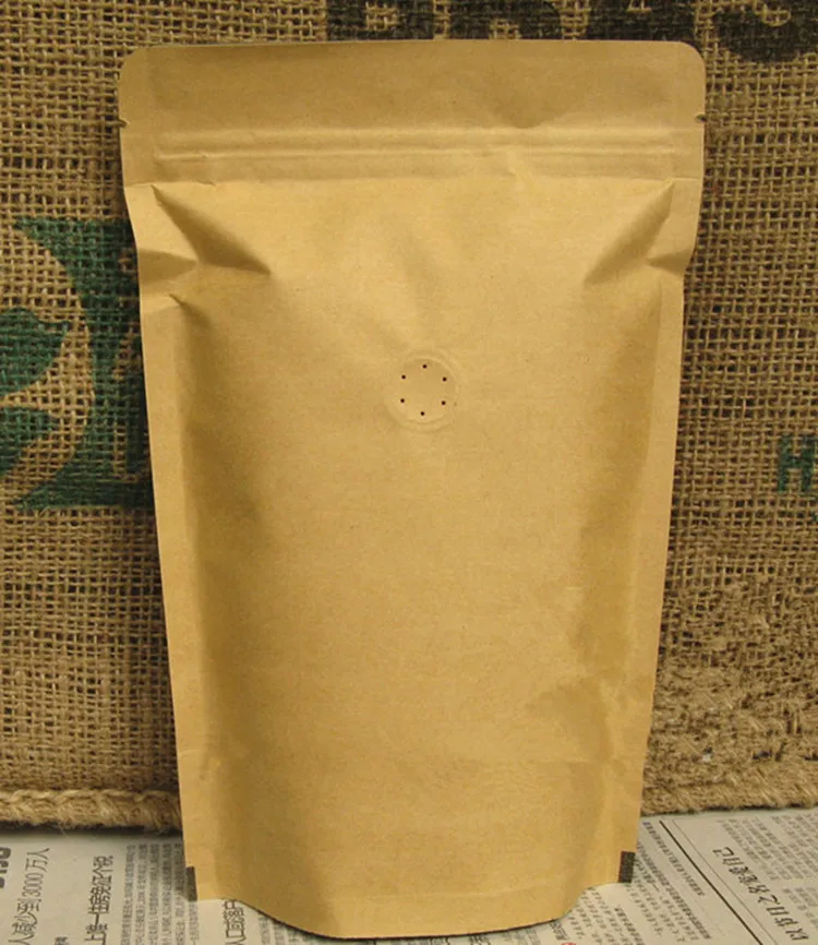 50PCS 16x24x4cm Kraft Paper One-way Valve Ziplock Packaging Bag Resealable Coffee Beans Spice Snack Beaf Nuts Storage Pouches