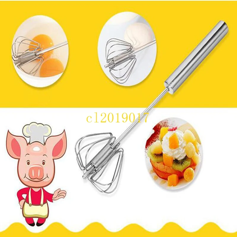 Durable Mini Manual Self Turning Stainless Steel Push Hand Whisk Stirrer Turbo Miracle Mixer Foamer Rotate Blender #2344