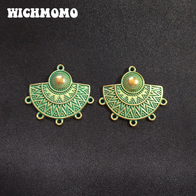 35 MM łącznik 5 sztuk sektora oko Retro patyna Plated ze stopu cynku zielony Charms złącze dla DIY biżuteria akcesoria PJ009
