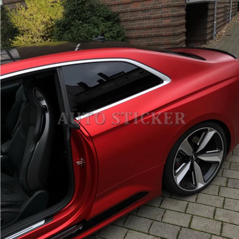 50cmX2M/3M Satin Red Matt Metallic Red Vinyl wrap Car Wrap With Air Bubble Free Car Wrapping Sticker Foil image 2